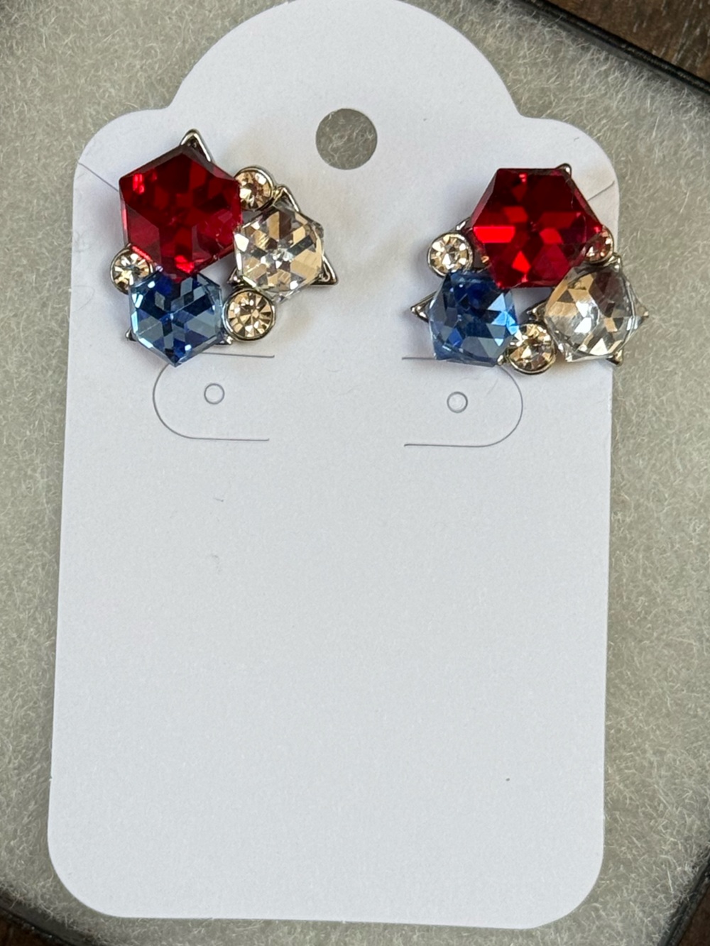 Charming Charlie Red Blue Clear Cluster Stud Earrings